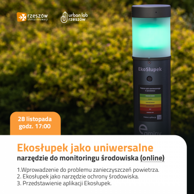 Grafika promująca wykład np. Ekosłupek jako uniwersalne narzędzie do monitoringu środowiska